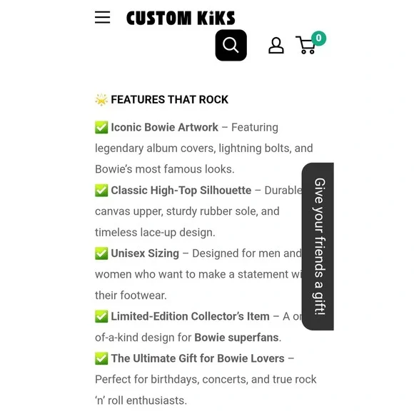 Custom Kiks Mens Womens Custom Made David Bowie High-Top Sneakers Size M/11.5 - Picture 10 of 16